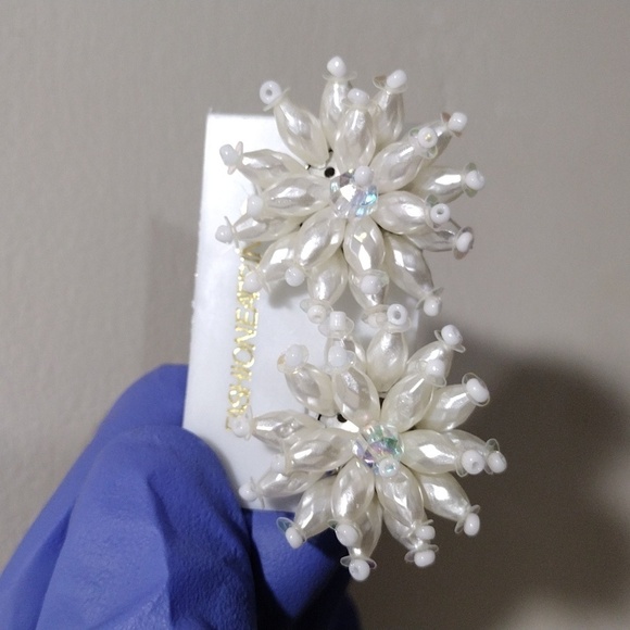 Women's Stunning White Cluster Circle Design Stud Earrings - 1.25 in diameter - Picture 3 of 5